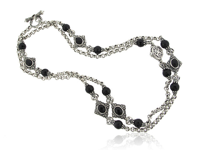 KONSTANTINO STERLING SILVER BLACK ONYX NECKLACE 36" INCHES LONG FROM THE NYKTA COLLECTION