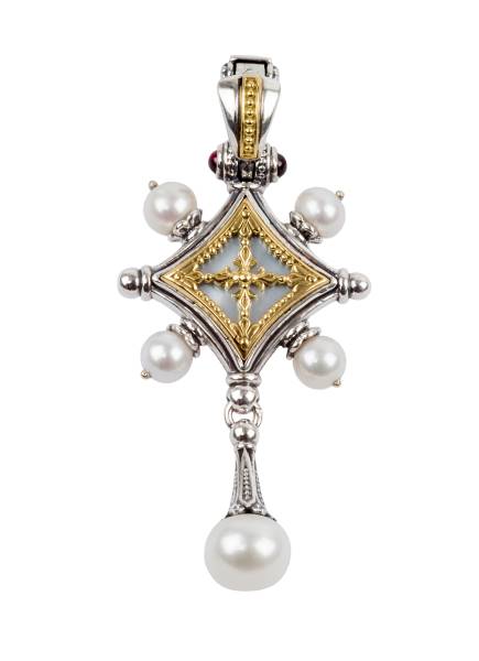 KONSTANTINO STERLING SILVER & 18K GOLD PENDANT MOTHER OF PEARL PEARL FROM THE HESTIA COLLECTION