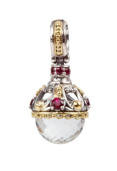 KONSTANTINO STERLING SILVER & 18K GOLD PENDANT CRYSTAL CORUNDUM FROM THE PYTHIA COLLECTION