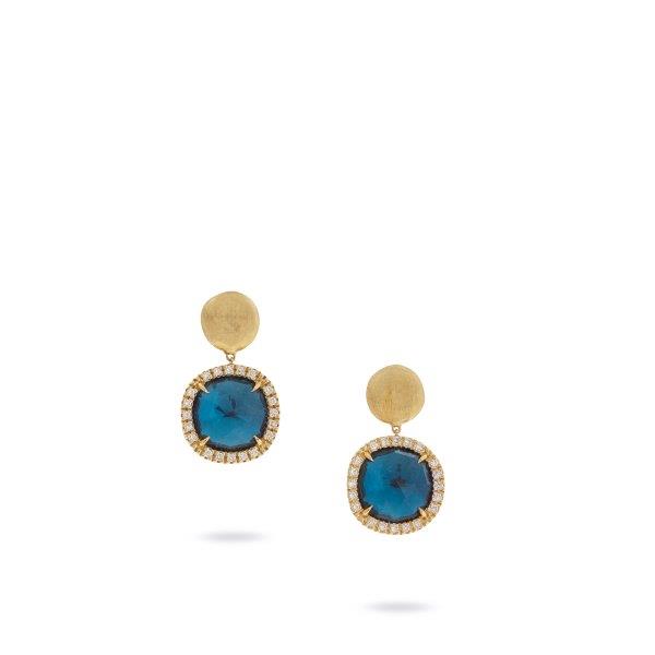 MARCO BICEGO 18K GOLD LONDON BLUE TOPAZ AND DIAMOND EARRINGS FROM THE JAIPUR COLLECTION