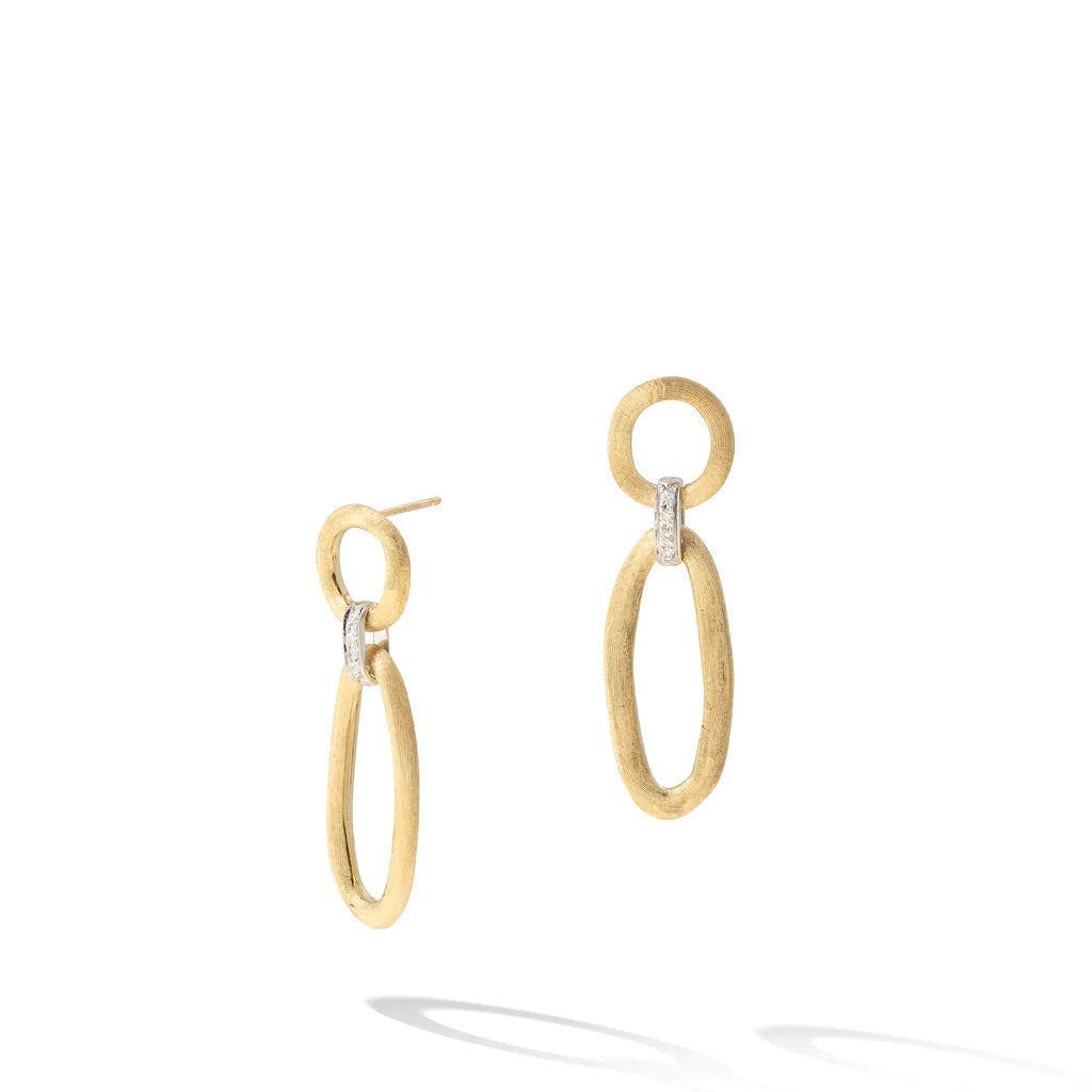 18K YELLOW GOLD LINK DROP EARRINGS WITH DIAMOND ACCENTS FROM THE JAIPUR GOLD