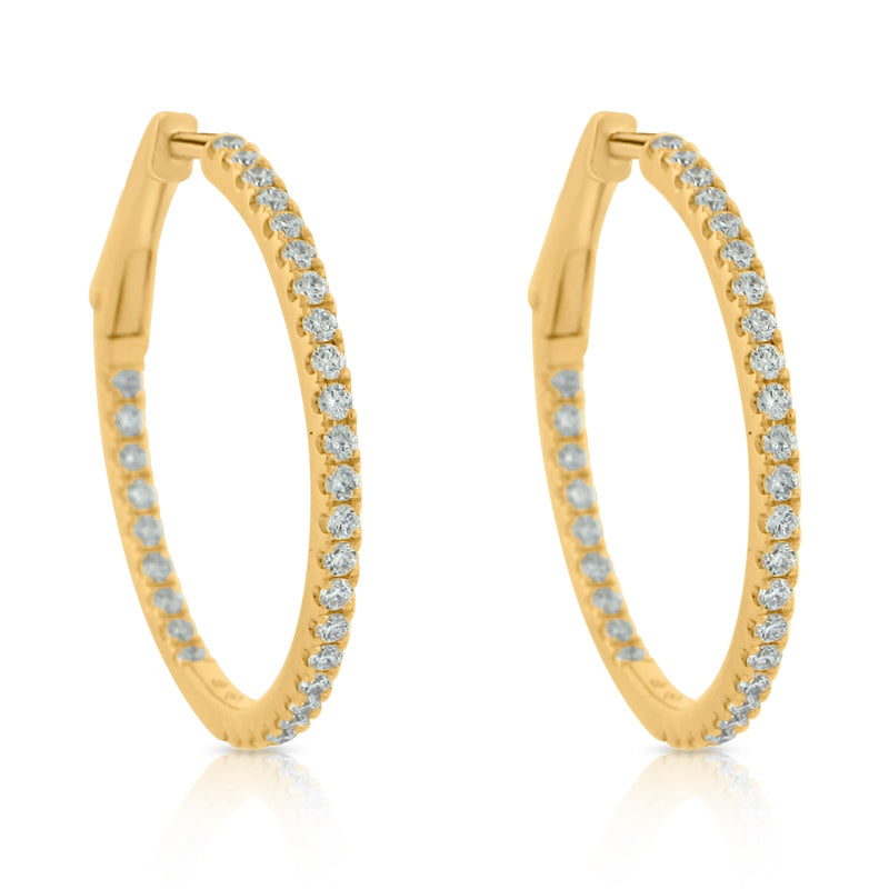 MULLOYS PRIVE'18K YELLOW GOLD .71CT VS-SI-G SECURE CLASP INSIDE OUT  DIAMOND HOOPS E10608(Y)
