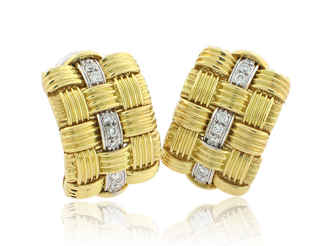 ROBERTO COIN 18K YELLOW AND WHITE GOLD 0.38CT VS/G DIAMOND HOOP EARRINGS FROM THE APPASSIONATA COLLECTION