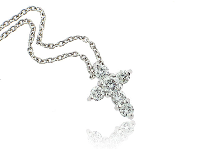 ROBERTO COIN 18K WHITE GOLD 0.20CT SI/G SMALL DIAMOND CROSS PENDANT FROM THE TINY TREASURES COLLECTION