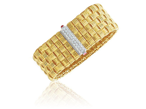 ROBERTO COIN 18K YELLOW AND WHITE GOLD 0.39CT VS/G DIAMOND CLASP 5 ROW GOLD BRACELET FROM THE APPASSIONATA COLLECTION