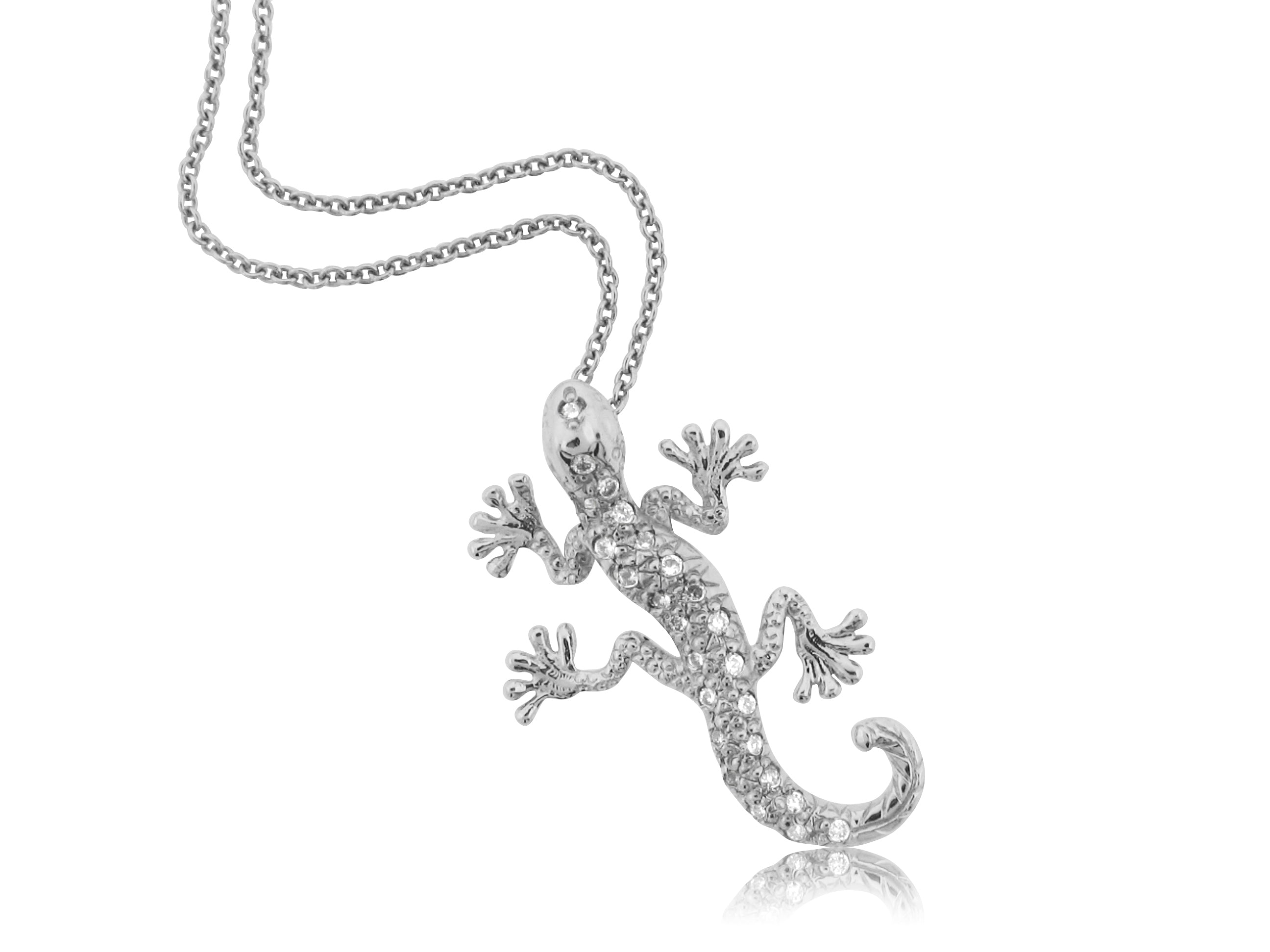 ROBERTO COIN 18K WHITE GOLD 0.11CT SI/G DIAMOND GECKO PENDANT FROM THE TINY TREASURES COLLECTION
