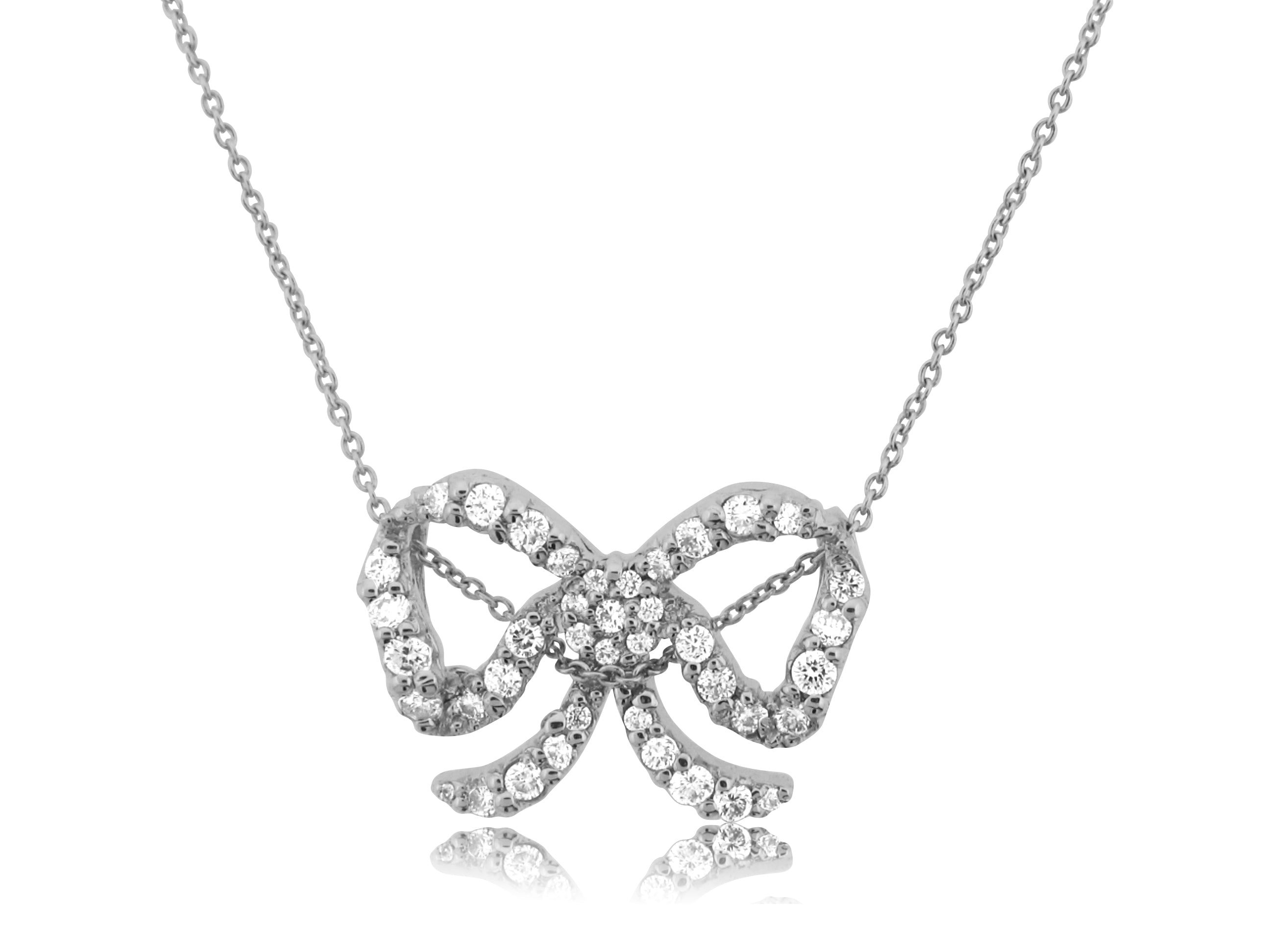 ROBERTO COIN 18K WHITE GOLD 0.49CT SI/G DIAMOND BOW NECKLACE FROM THE TINY TREASURES COLLECTION