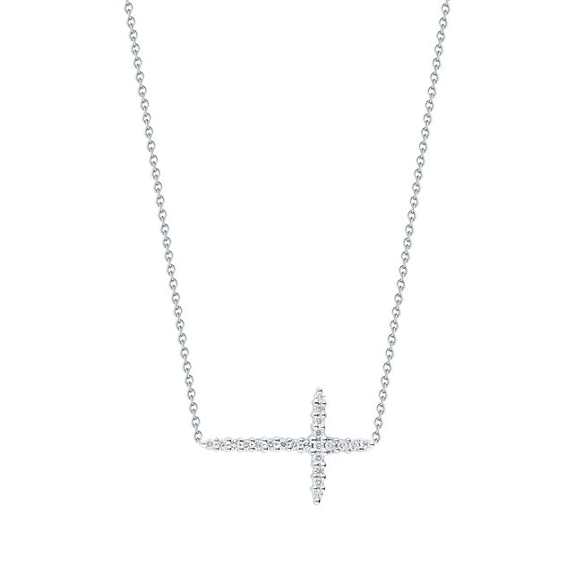 ROBERTO COIN 18K WHITE GOLD 0.11CT SI/G DIAMOND SIDEWAYS CROSS PENDANT FROM THE DIAMOND COLLECTION