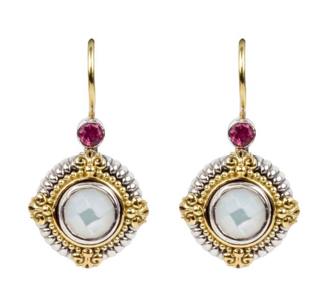 KONSTANTINO STERLING SILVER & 18K GOLD EARRINGS MOTHER OF PEARL-FACETED PINK TOURMALINE FROM THE HESTIA COLLECTION