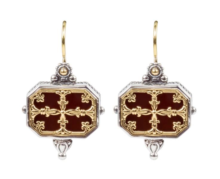 KONSTANTINO STERLING SILVER & 18K GOLD EARRINGS CARNELIAN FROM THE HESTIA COLLECTION