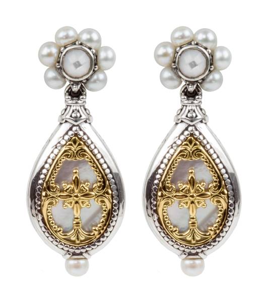 KONSTANTINO STERLING SILVER & 18K GOLD EARRINGS MOTHER OF PEARL PEARL FROM THE HESTIA COLLECTION