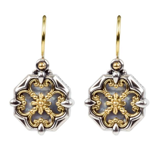 KONSTANTINO STERLING SILVER & 18K GOLD EARRINGS MOTHER OF PEARL FROM THE HESTIA COLLECTION