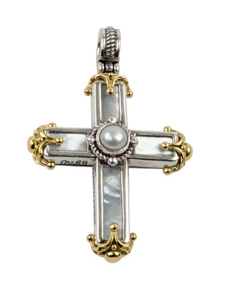 KONSTANTINO STERLING SILVER & 18K GOLD CROSS MOTHER OF PEARL PEARL FROM THE PYTHIA COLLECTION