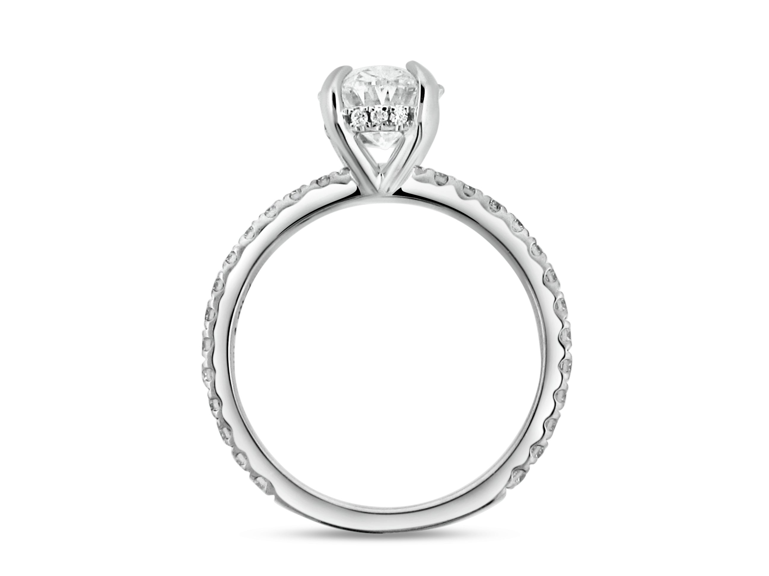 PRIVE' 18K WHITE GOLD 1.94CT SI1 CLARITY AND F COLOR OVAL LAB GROWN SWAROVSKI DIAMOND WITH EXCELLENT CUT AND CERTIFIED.  SURROUNDED BY .43CT SI1/G NATURAL ACCENT DIAMONDS