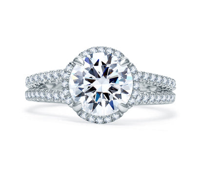 A.JAFFE QUILTED COLLECTION QUILTED SPILT SHANK SINGLE ROW ROUND HALO ENGAGEMENT RING 0.4