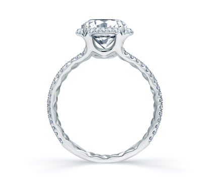 A.JAFFE QUILTED COLLECTION QUILTED SPILT SHANK SINGLE ROW ROUND HALO ENGAGEMENT RING 0.4