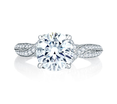 A.JAFFE QUILTED COLLECTION TWISTED SPLIT SHANK MICRO PAVÉ ROUND DIAMOND CENTER QUILTED ENGAGEMENT R
