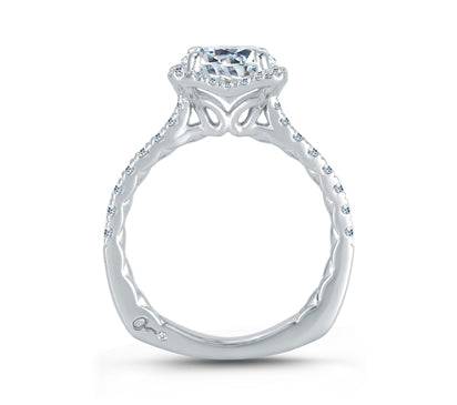 A.JAFFE QUILTED COLLECTION SQUARE HALO WITH FRENCH ROUND DIAMOND CENTER QUILTED ENGAGEMENT RING 0.4