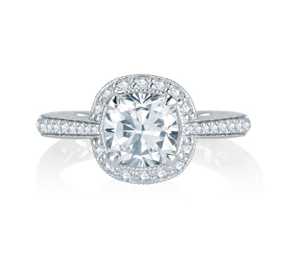 A.JAFFE QUILTED COLLECTION STUNNING FOUR PRONG HALO CUSHION CUT DIAMOND QUILTED ENGAGEMENT RING 0.3