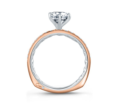 A.JAFFE QUILTED COLLECTION TWO TONE DIAMOND ENGAGEMENT RING WITH DELICATE ROSE GOLD QUILTED INTERIO