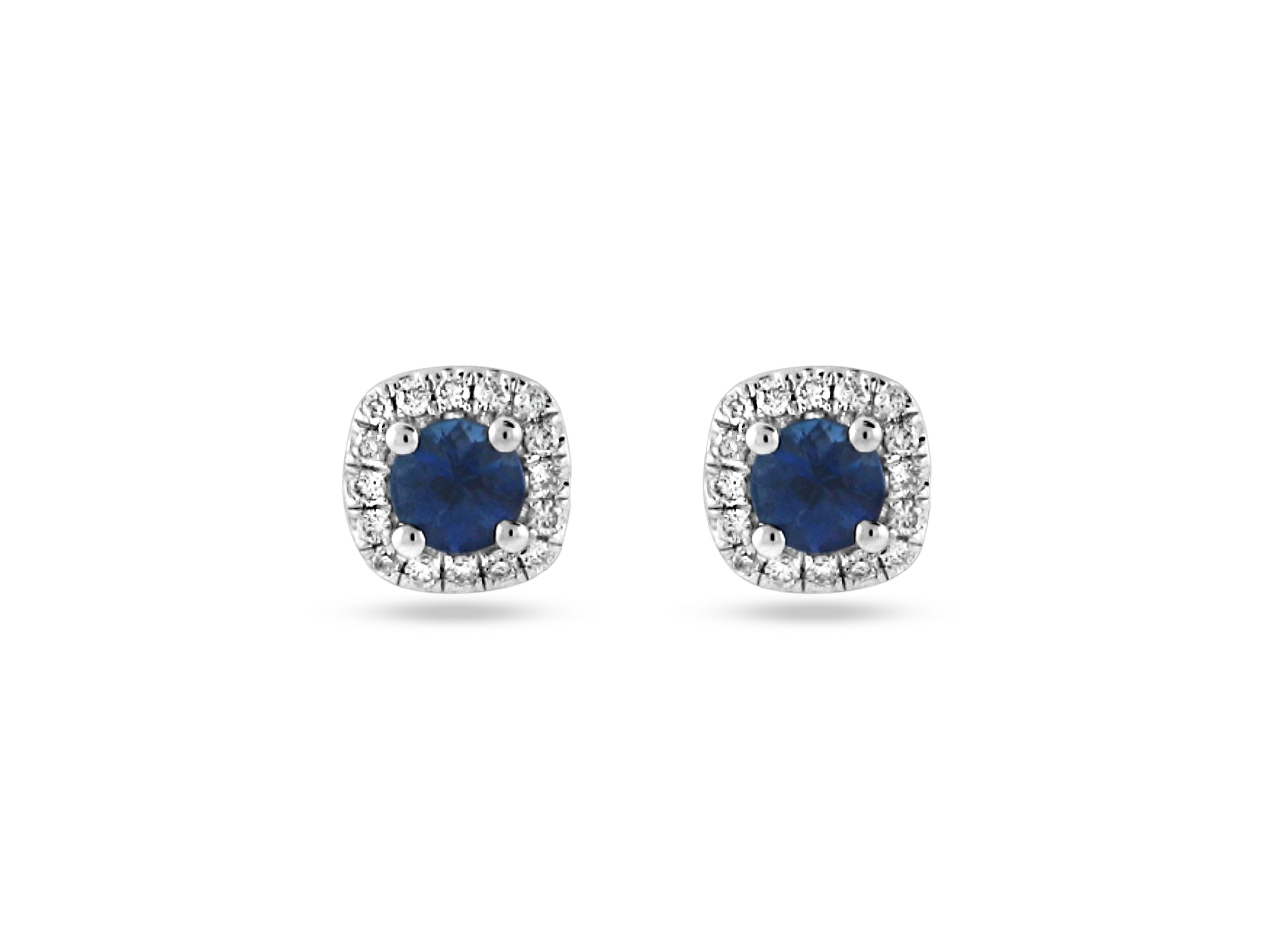 PRIVE'18K WHITE GOLD  .41CT A+ SAPPHIRE STUDS WITH .10CT VS CLARITY AND G COLOR HALO DIAMONDS
