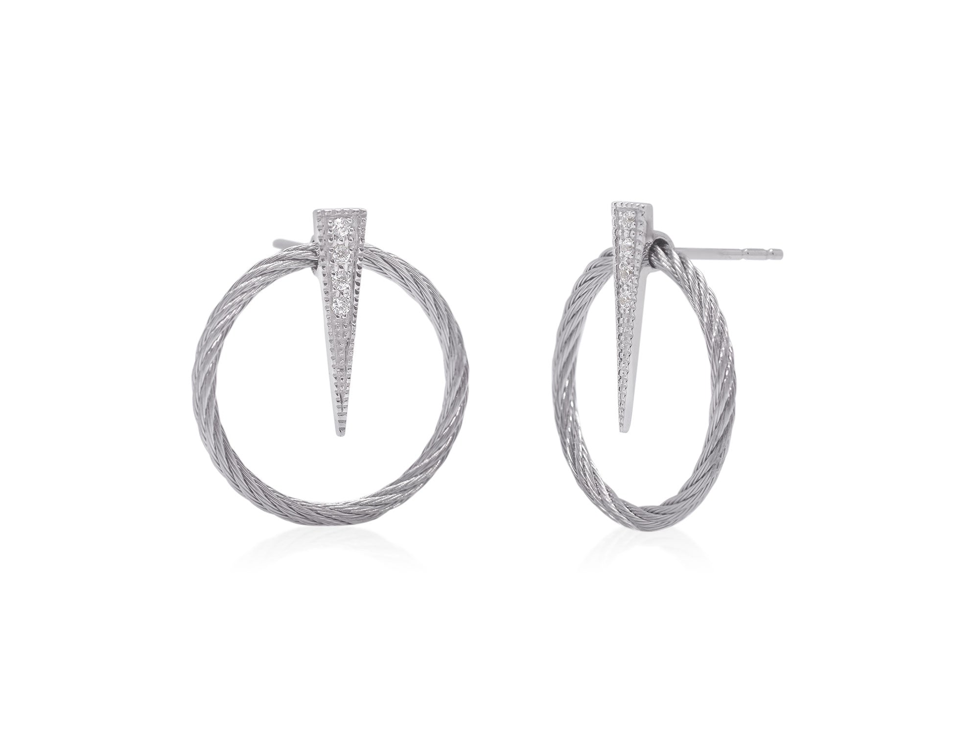 GREY CABLE FULL CIRCLE SPEAR EARRINGS WITH 18K GOLD & DIAMONDS