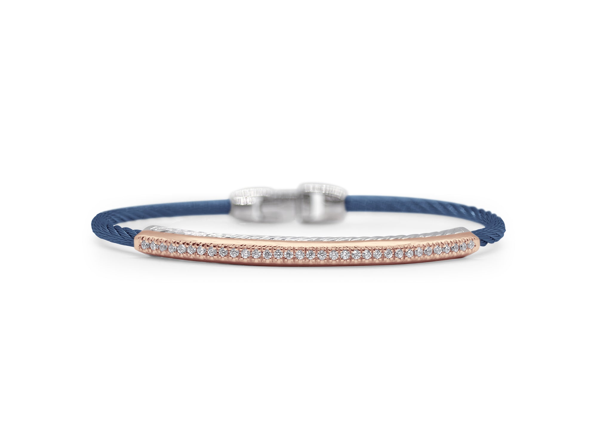 BLUEBERRY CABLE CHANNEL BAR BRACELET WITH 18KT ROSE GOLD & DIAMONDS