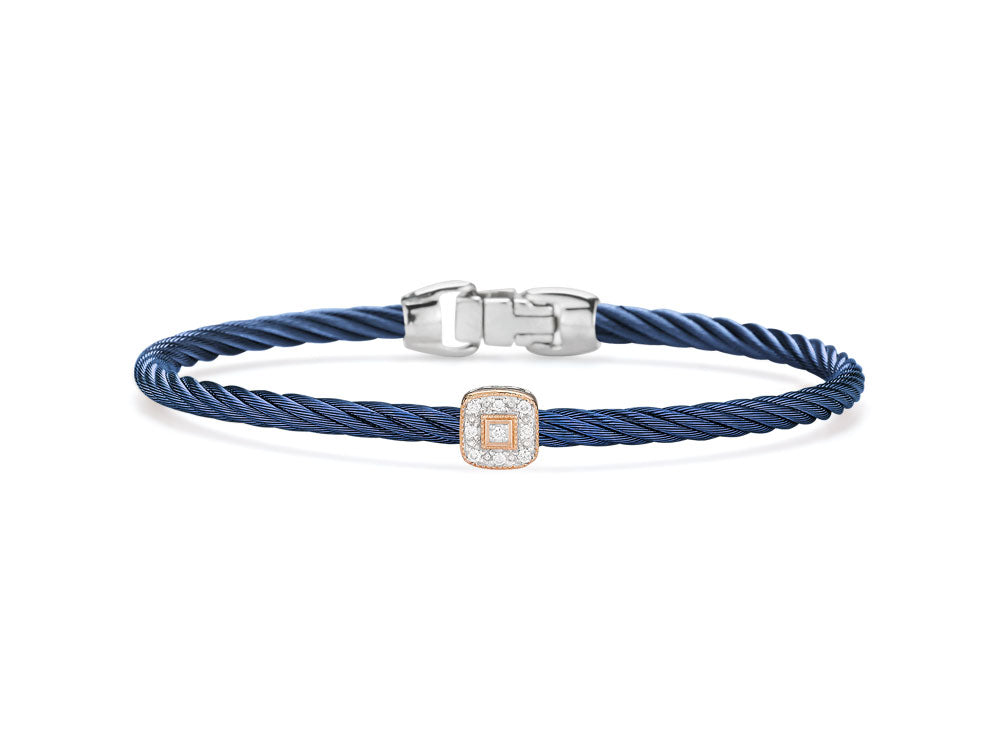 Blueberry Cable Essential Stackable Bracelet with Single Square Diamond station set in 18kt Rose Gold