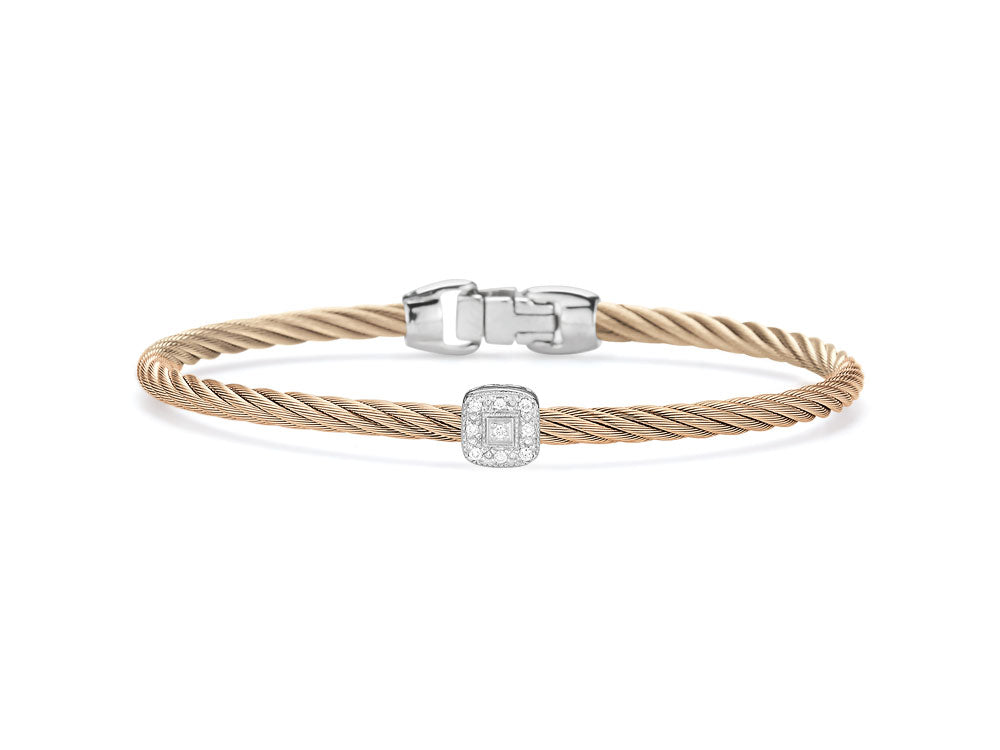 Carnation Cable Essential Stackable Bracelet with Single Square Diamond station set in 18kt White Gold