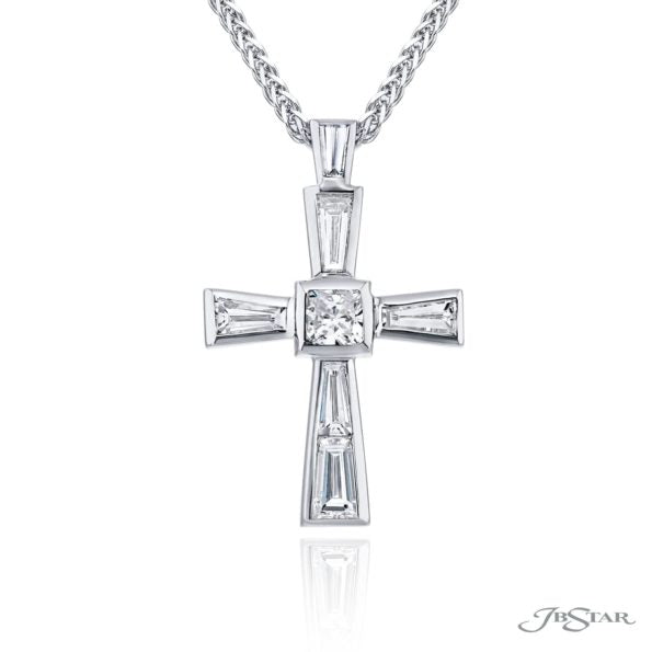 PLATINUM 0.76CTW BAGUETTE AND PRINCESS CUT DIAMOND CROSS NECKLACE