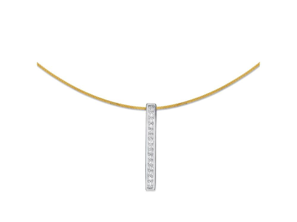 Alor Yellow cable 1 row, 18 karat White Gold, 0.08 total carat weight Diamonds and stainless steel. Imported.