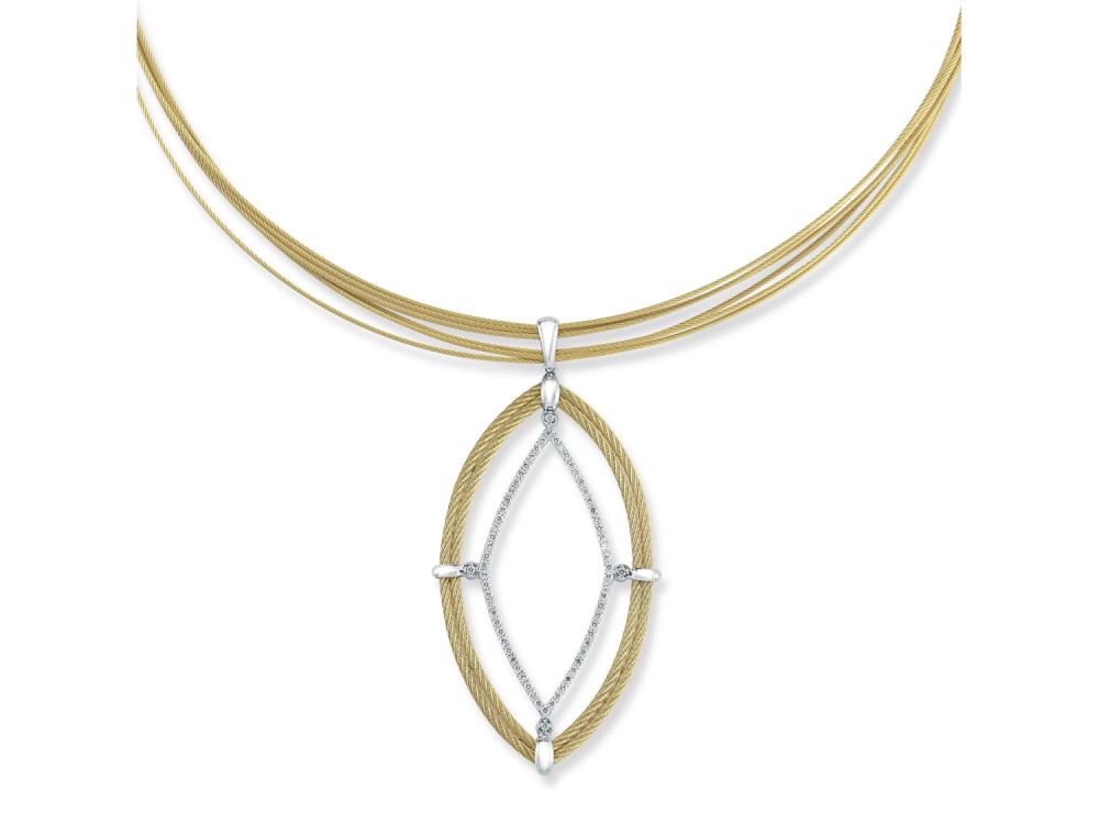 Alor Yellow cable, 18 karat White Gold, 0.62 total carat weight Diamonds and stainless steel. Imported.