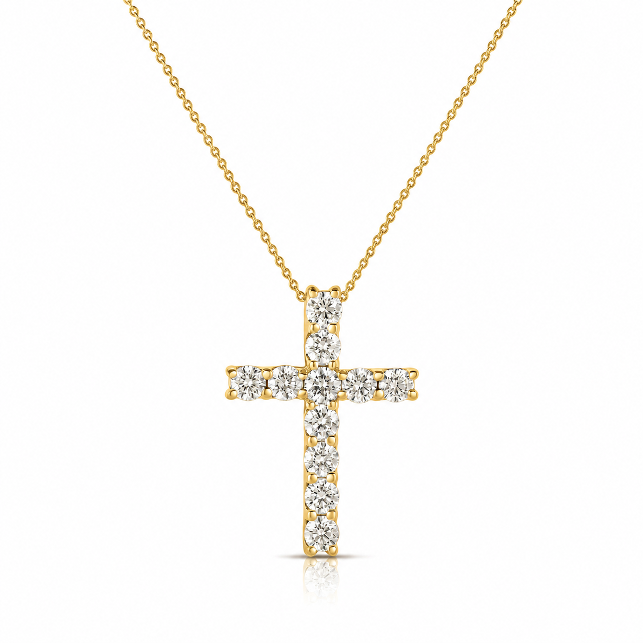 18K YELLOW GOLD DIAMOND CLASSIC LARGE SQUARE DIAMOND CROSS NECKLACE