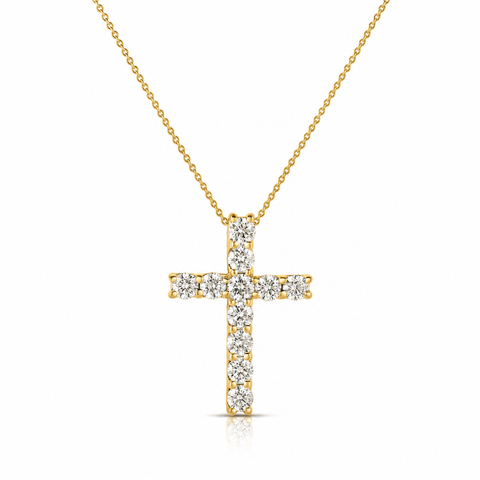18K YELLOW GOLD DIAMOND CLASSIC LARGE SQUARE DIAMOND CROSS NECKLACE