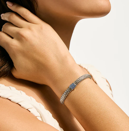 STERLING SILVER ICON LAVA BRACELET WITH BLUE SAPPHIRE CLASP