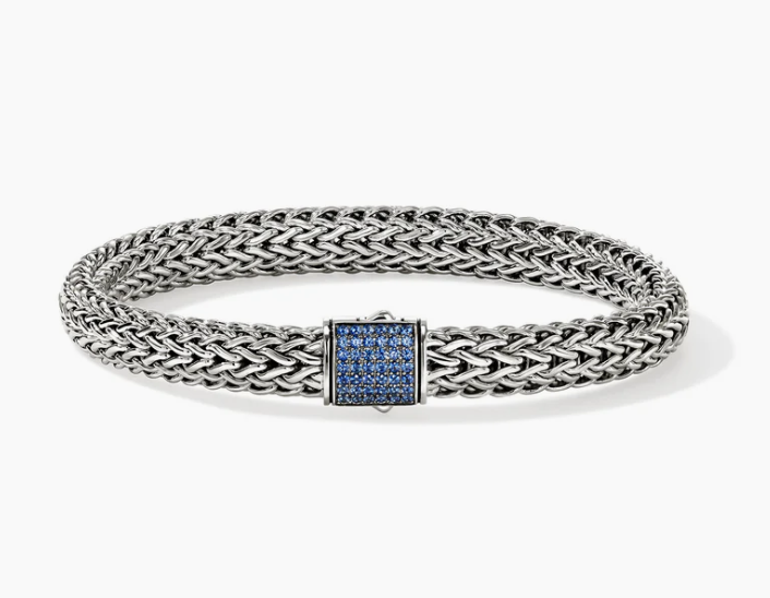 STERLING SILVER ICON LAVA BRACELET WITH BLUE SAPPHIRE CLASP