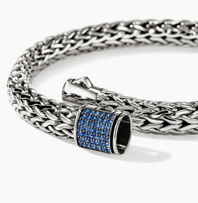 STERLING SILVER ICON LAVA BRACELET WITH BLUE SAPPHIRE CLASP