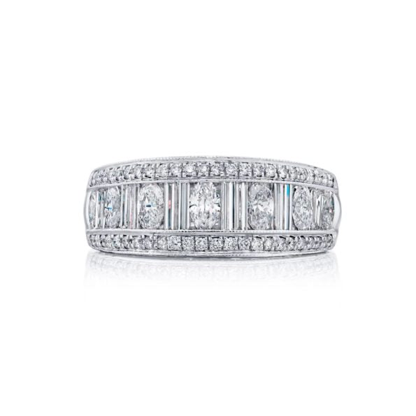 PLATINUM MARQUISE AND STRAIGHT BAGUETTE DIAMOND BAND