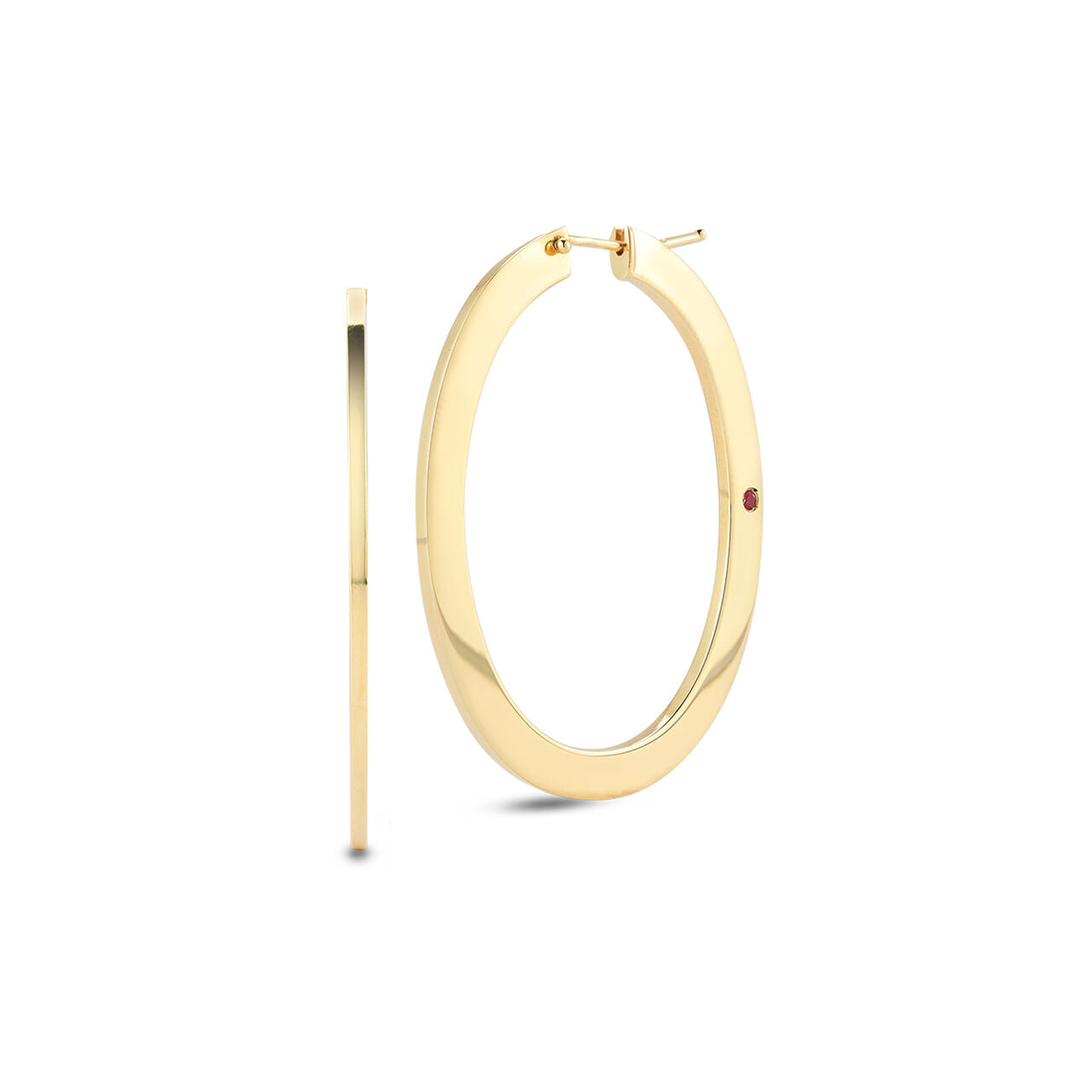 ROBERTO COIN 18K YELLOW GOLD LARGE FLAT OVAL HOOP 1 3/4" LONG BY 1 1/2" WIDE FROM THE GOLD COLLECTION