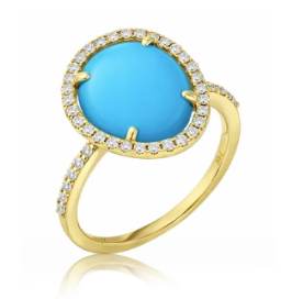 14K YELLOW GOLD 3.65CT TURQUIOSE AND DIAMOND RING
