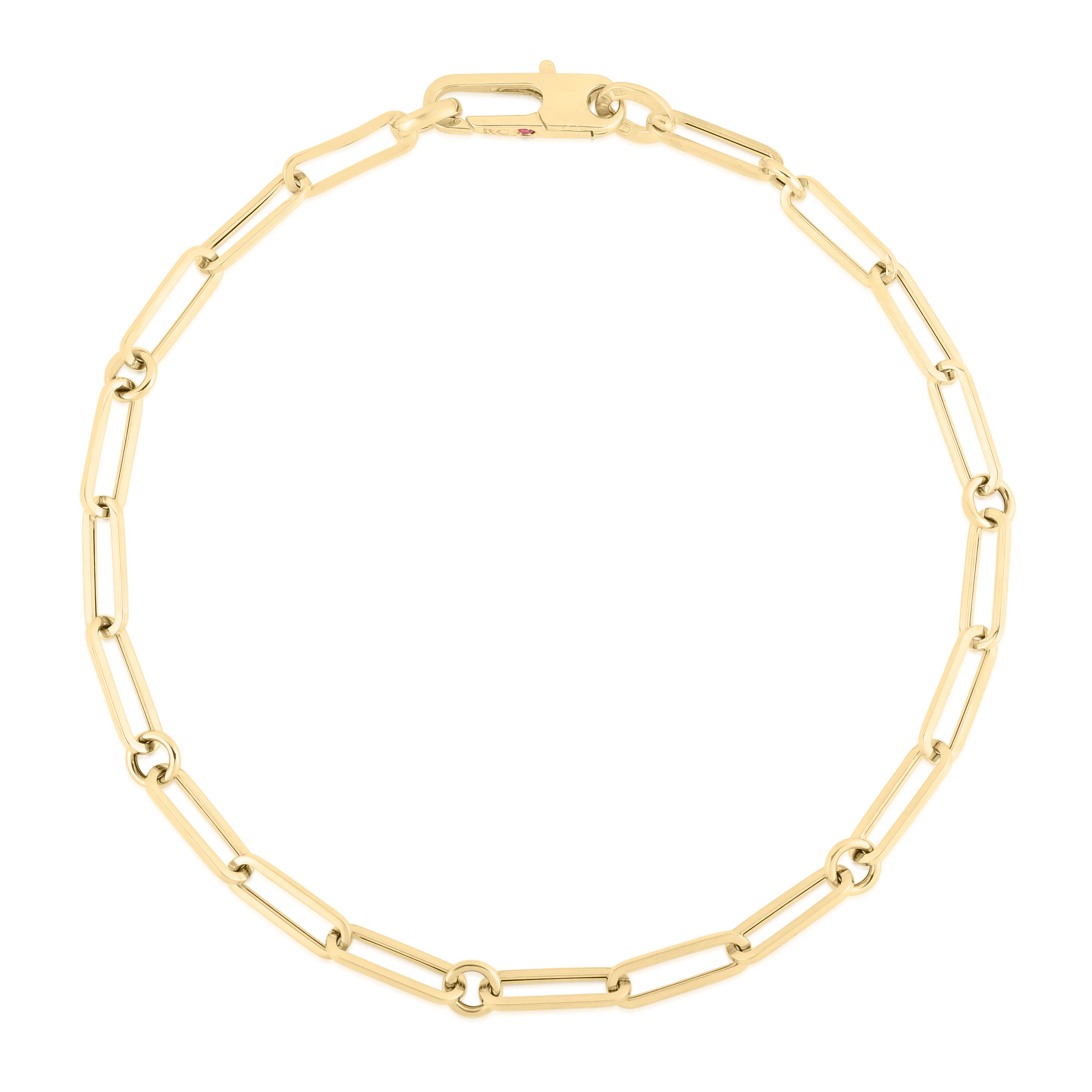 18K YELLOW DESIGNER GOLD PAPERCLIP & ROUND LINK BRACELET