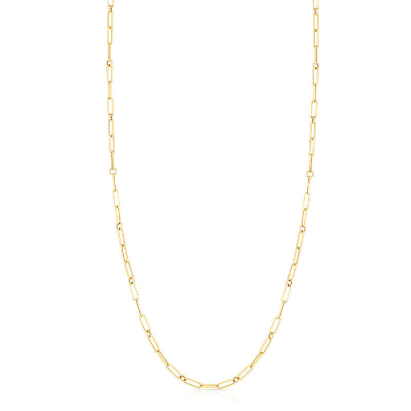 18K YELLOW DESIGNER GOLD PAPERCLIP & ROUND LINK NECKLACE