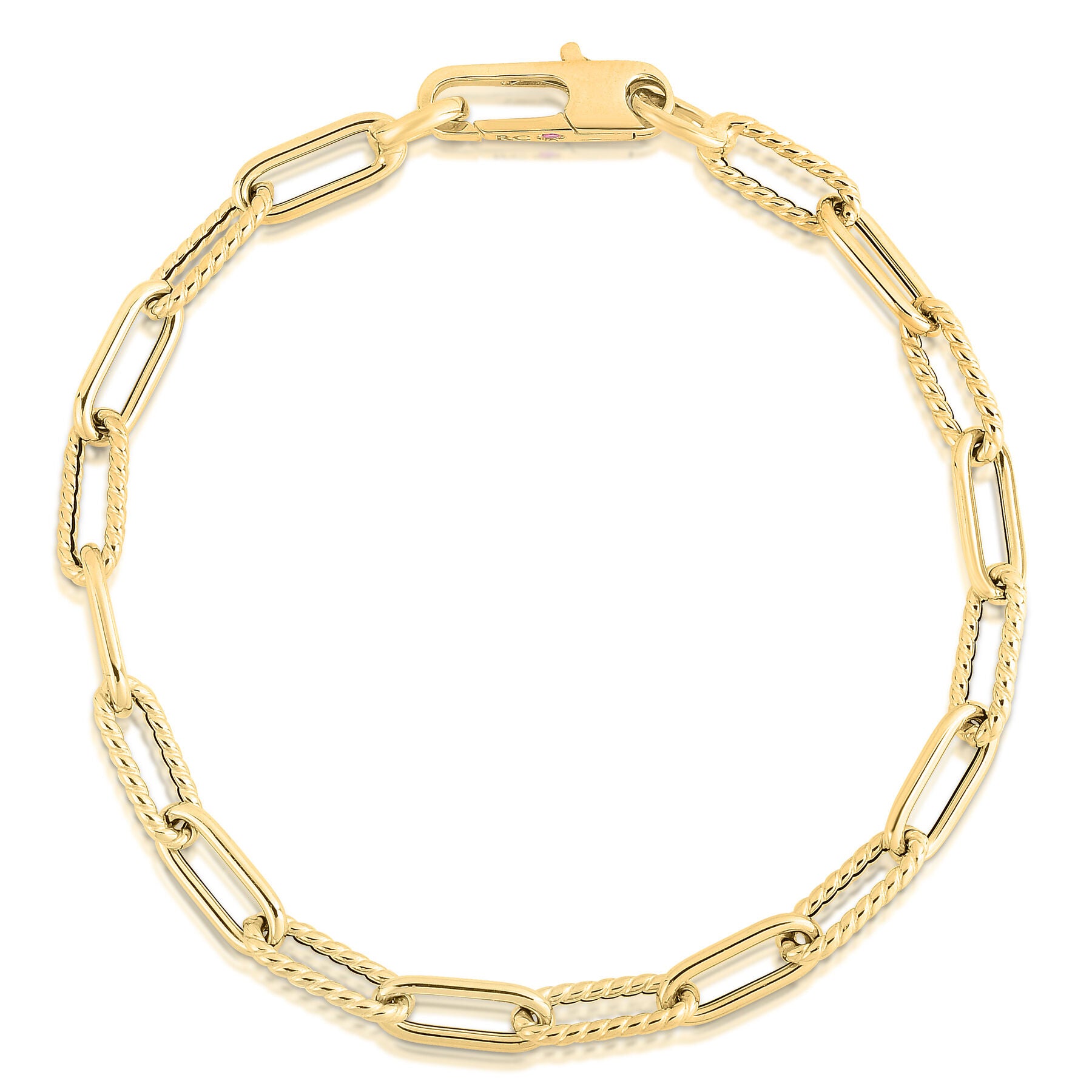 18K YELLOW DESIGNER GOLD ALTERNATING POLISHED & FLUTED PAPERCLIP LINK BRACELET