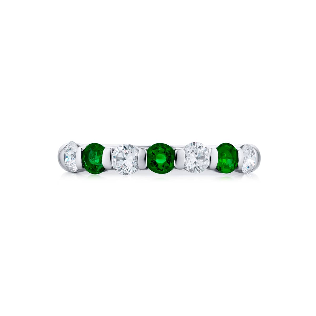 PLATINUM ROUND EMERALD AND DIAMOND BAR-SET BAND
