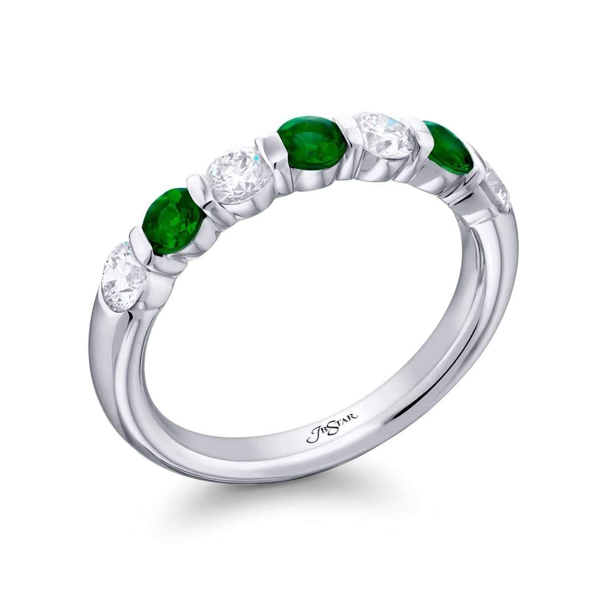 PLATINUM ROUND EMERALD AND DIAMOND BAR-SET BAND