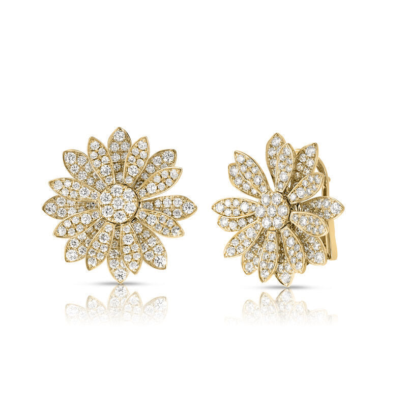 18K YELLOW GOLD MARGHERITA PAVE DIAMOND FLOWER EARRINGS