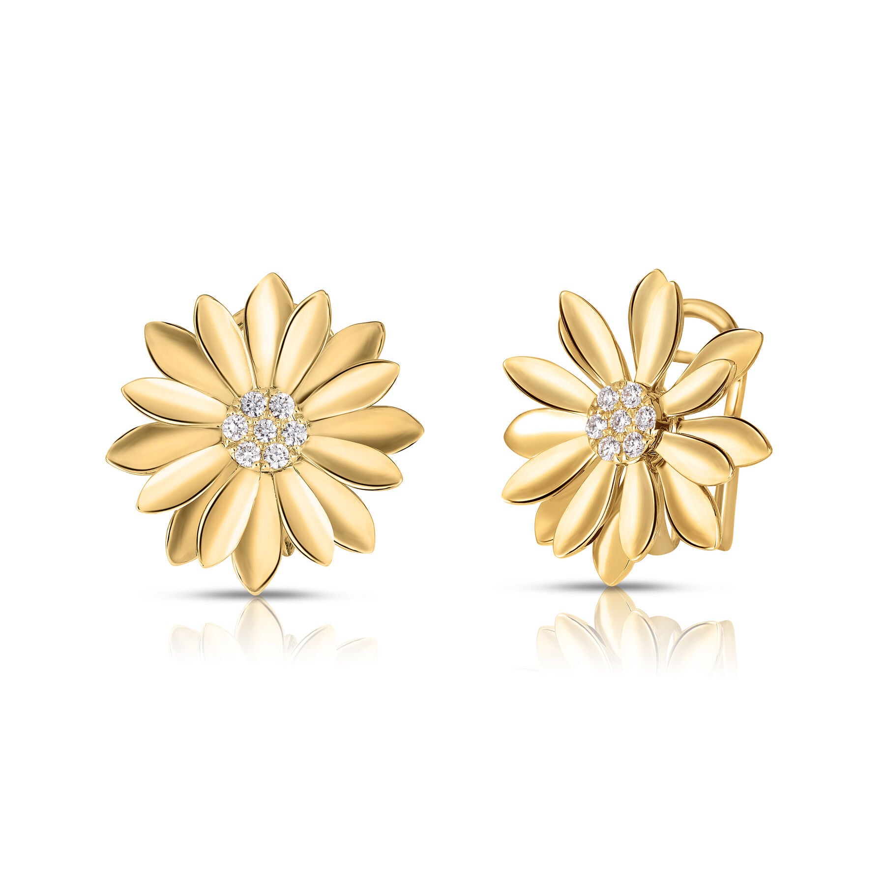 18K YELLOW GOLD MARGHERITA DIAMOND FLOWER EARRINGS