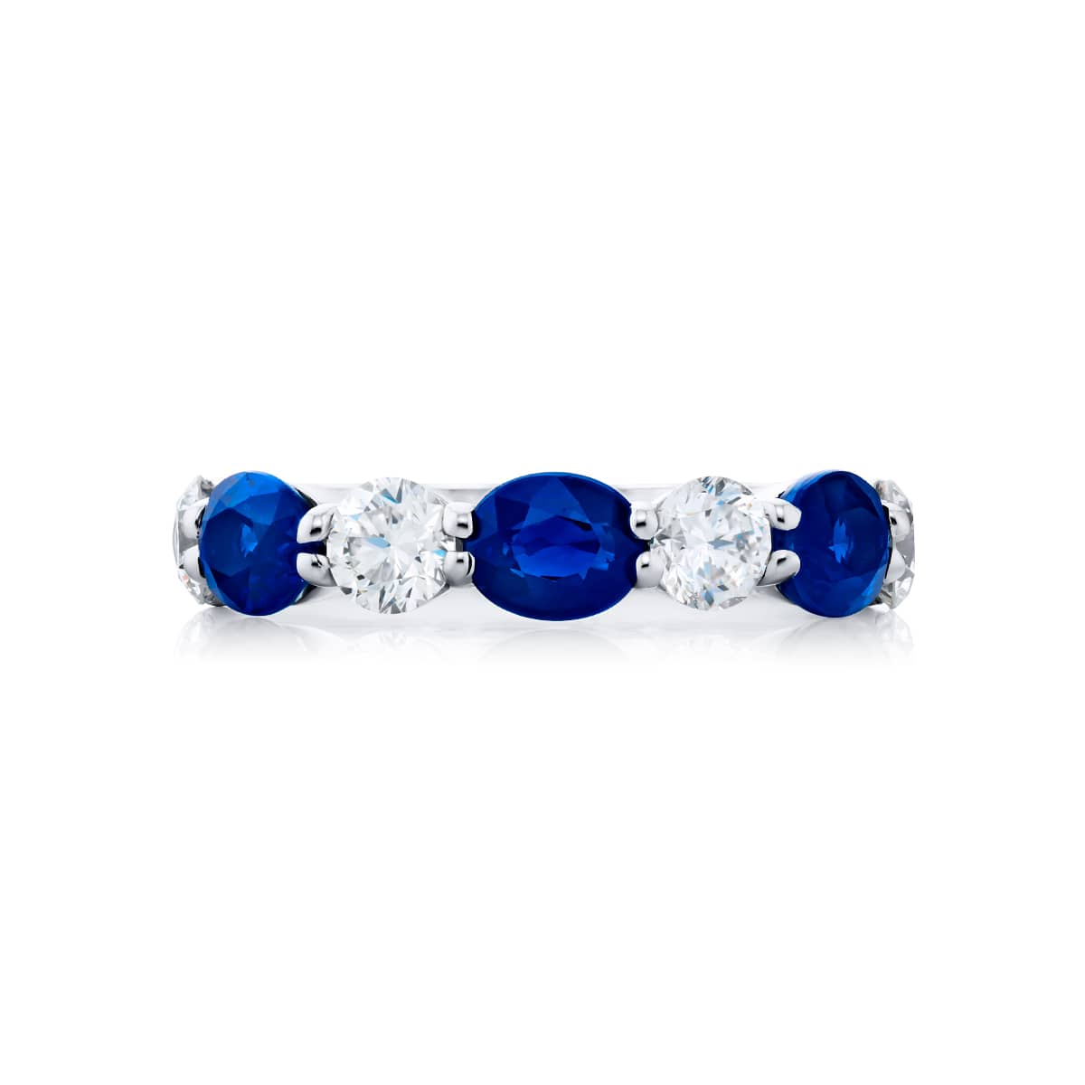 PLATINUM OVAL BLUE SAPPHIRE AND ROUND DIAMOND BAND