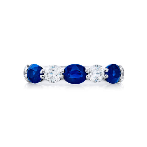 PLATINUM OVAL BLUE SAPPHIRE AND ROUND DIAMOND BAND