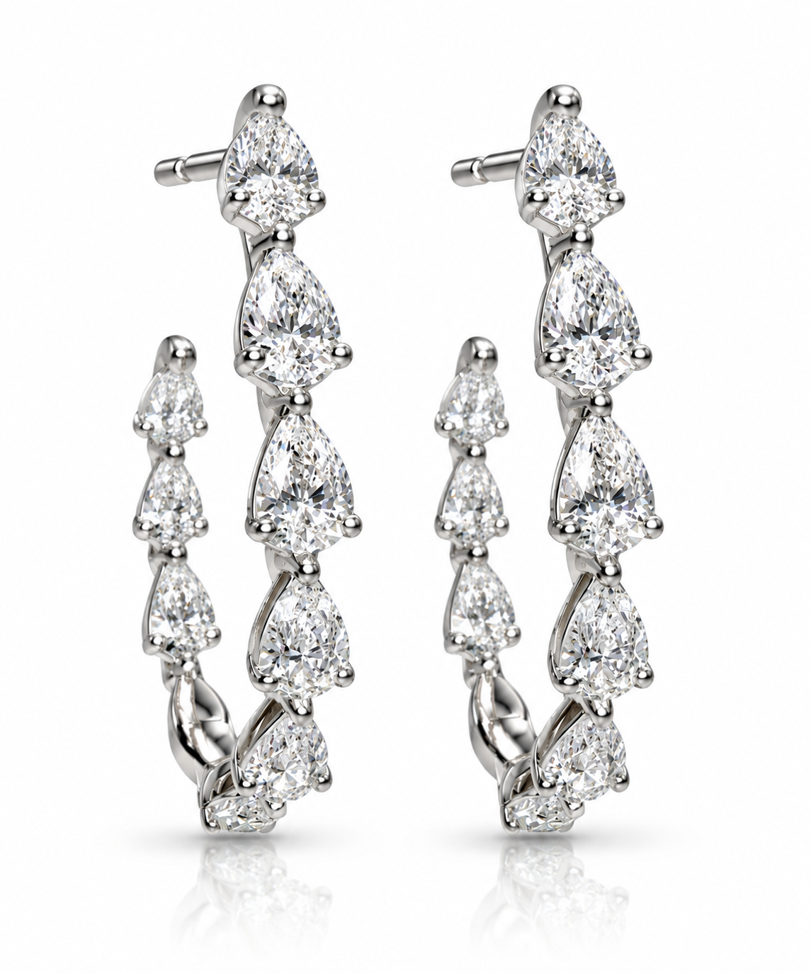 PLATINUM 3.95CTW PEAR SHAPE DIAMOND J-HOOP EARRINGS